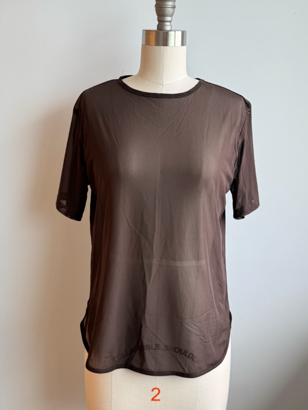 Noli Brown Sheer Mesh Short-Sleeve Tee